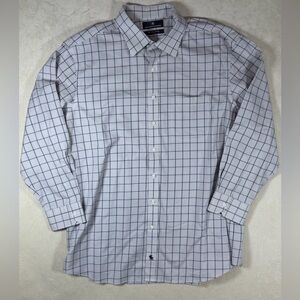 Hart Schaffner Marx 17.5 33 Pima Cotton Non-Iron White and Blue Plaid Shirt